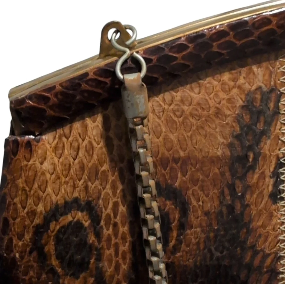 VTG King Cobra Snakeskin Clutch Purse Shoulder Bag Natural Bespoke
